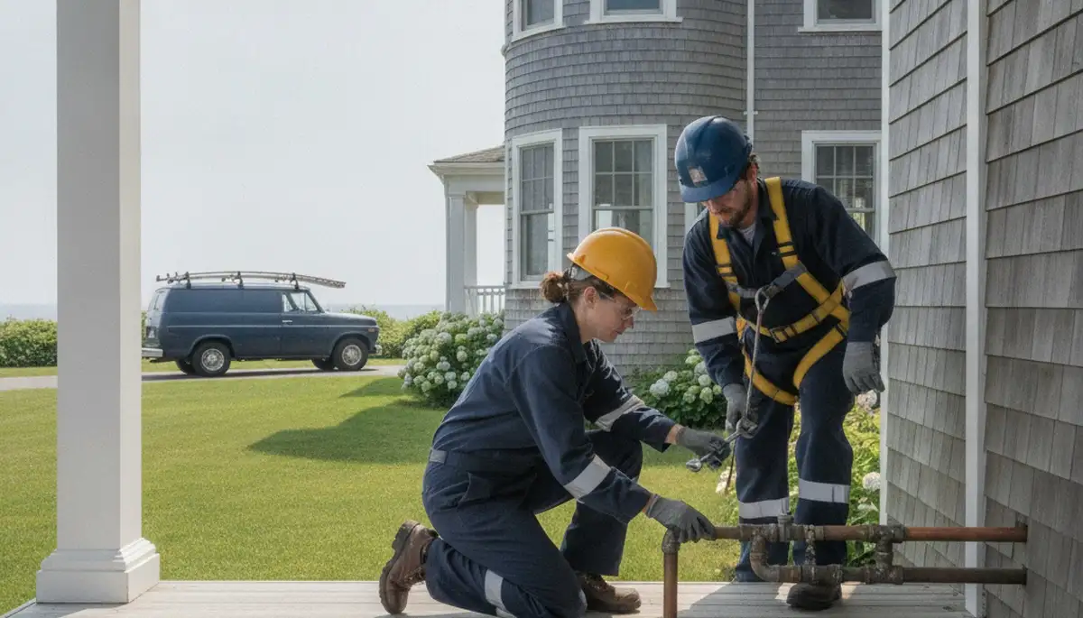 Plumber repairing pipes in Plymouth, MA for residential plumbing service