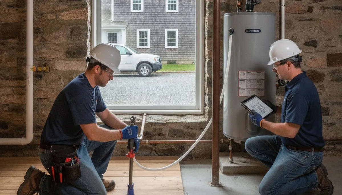 Plumber repairing pipe in Plymouth, MA for residential plumbing service