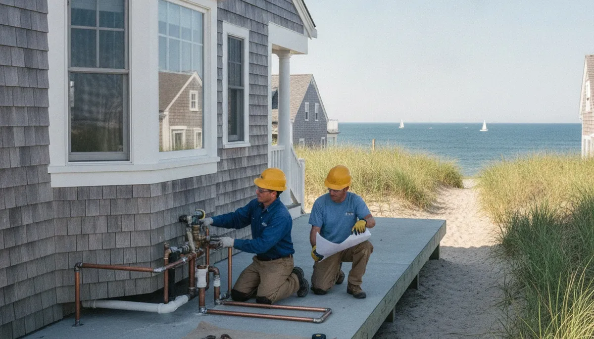 Professional Plymouth, MA plumber repairing a residential pipe for local plumbing service