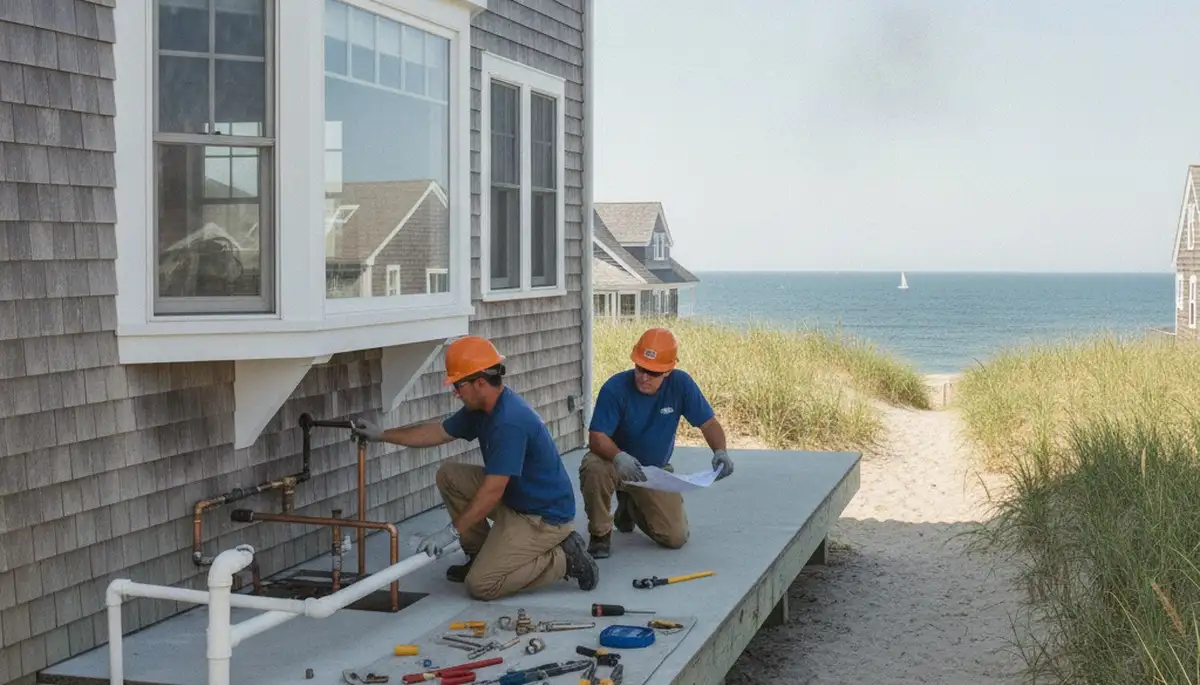 Plumber repairing a pipe in Plymouth, MA for reliable plumbing services
