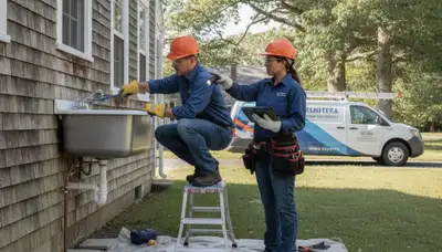 Plumber repairing a pipe in Plymouth, MA for reliable residential plumbing service