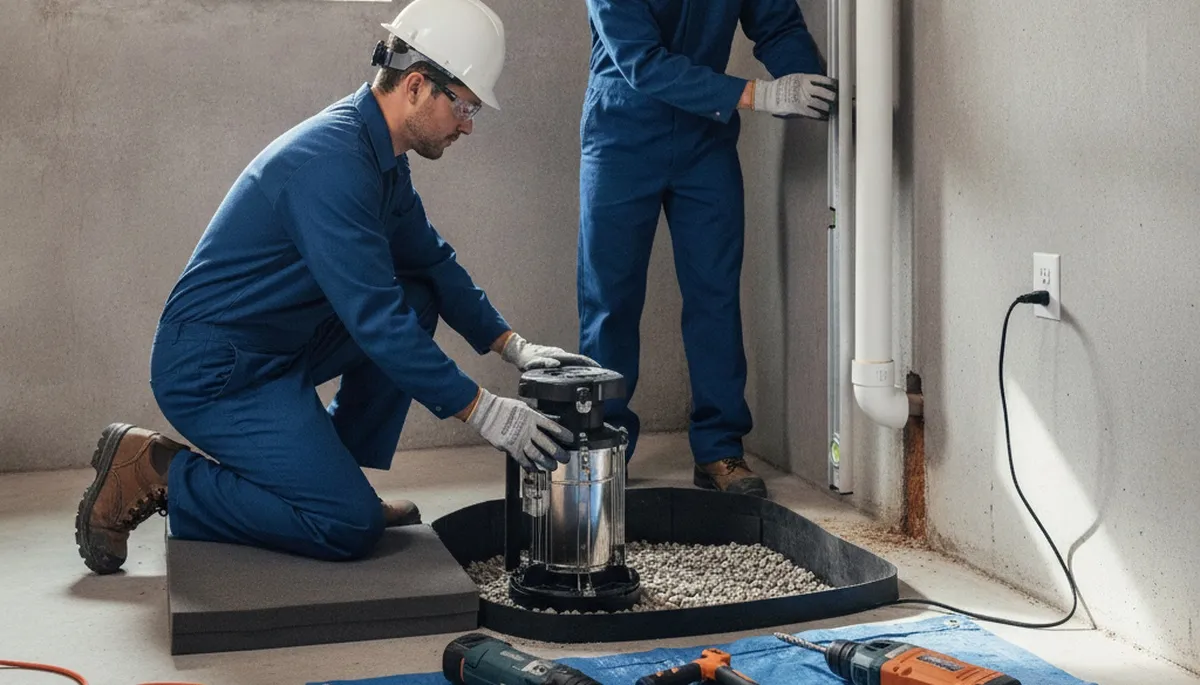 Sump pump installation for Plymouth, MA home basement flood protection by On Call Plumbers